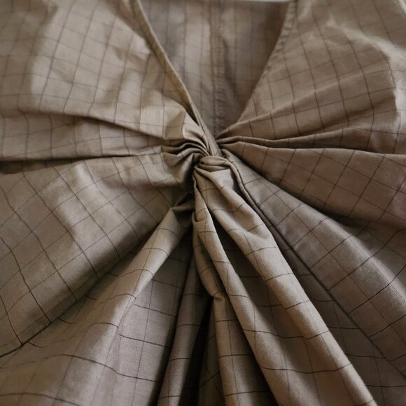 ZARA Blouse Pleated Long Sleeve Plaid Grid Taupe Mauve - Picture 2 of 5